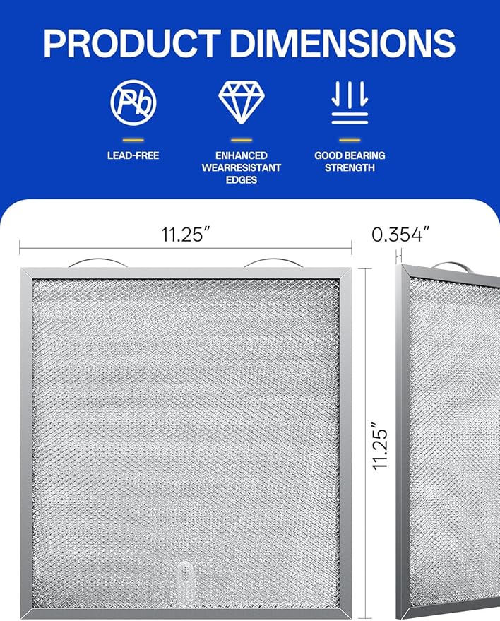 WA6500 QT20000 BPQTF B-roan Stove Hood Vent Filter 11.25"x11.25"x0.38" Aluminum Mesh Charcoal Combo Grease & Carbon Freshens Kitchen Air