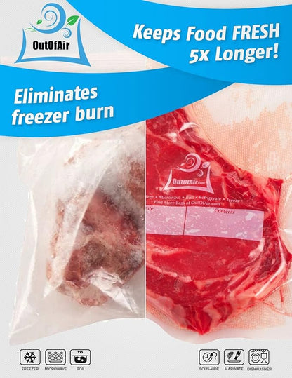 100 Vacuum Sealer Bags: Quart Size (8" x 12") by OutOfAir Works With FoodSaver & Other Machines - 33% Thicker BPA Free, Commercial Grade, 8 x 12 inches