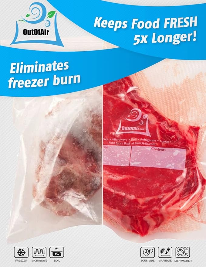 100 Vacuum Sealer Bags: Gallon Size (11" x 16") by OutOfAir Works With FoodSaver & Other Machines - 33% Thicker BPA Free, Commercial Grade, 11 x 16 inches