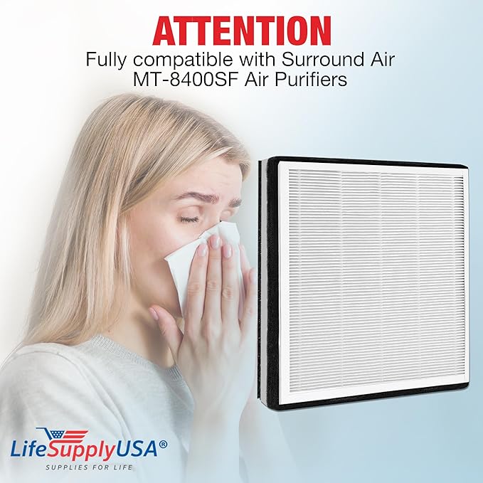 True HEPA + Carbon + Pre-Filter Compatible with Surround Air MT-8400SF Air Purifier by LifeSupplyUSA