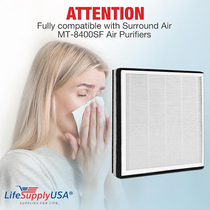 True HEPA + Carbon + Pre-Filter Compatible with Surround Air MT-8400SF Air Purifier by LifeSupplyUSA