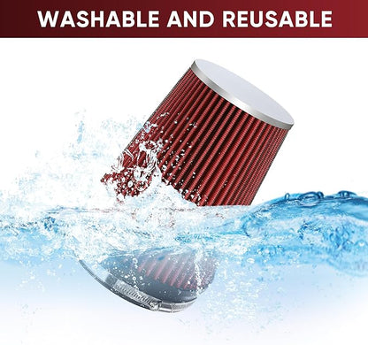 6" 152mm Cold Air Intake Filter Clamp-On Replacement High Flow Inlet Air Filter High Performance Washable Cone Filter 9" Tall Red