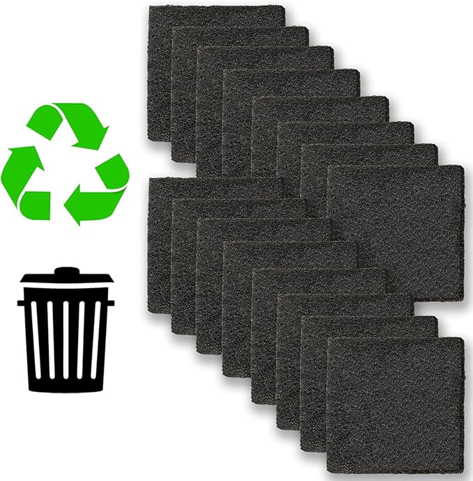 16 Pack Activated Carbon Filter with 2 Pack Recycle+Trash Sticker Fits EKO Trash Can with Built-in Compartment, Also Fits SIMPLI-Magic Garbage Bins, for Trash Can and Compost Bin