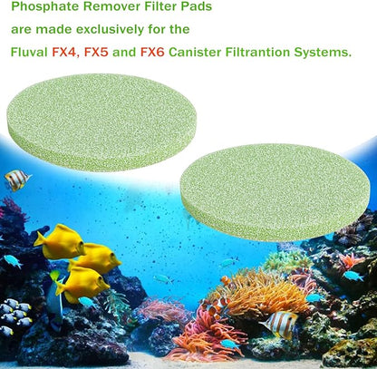 Poweka Phosphate Reducer Filter Pads, Compatible with Fluval FX4/FX5/FX6, 6 Count, Green, Aquarium Filter Accessories