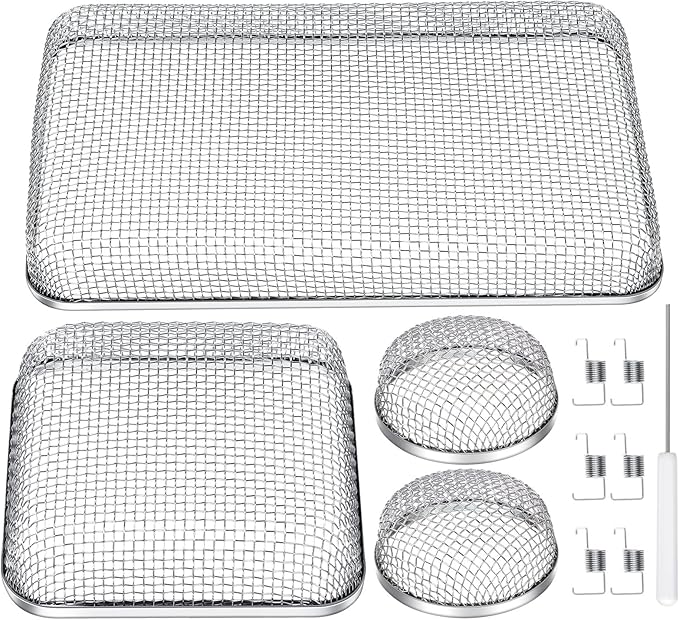 TOODOO 4 Pack RV Furnace Vent Cover, RV Flying Insect Screen for RV Water Heater Vent Cover (8.5 x 6 Inch)(4.5 x 4.5 Inch) (2.8 Inch) Stainless Steel Mesh with Installation Tool