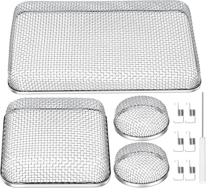 TOODOO 4 Pack RV Furnace Vent Cover, RV Flying Insect Screen for RV Water Heater Vent Cover (8.5 x 6 Inch)(4.5 x 4.5 Inch) (2.8 Inch) Stainless Steel Mesh with Installation Tool