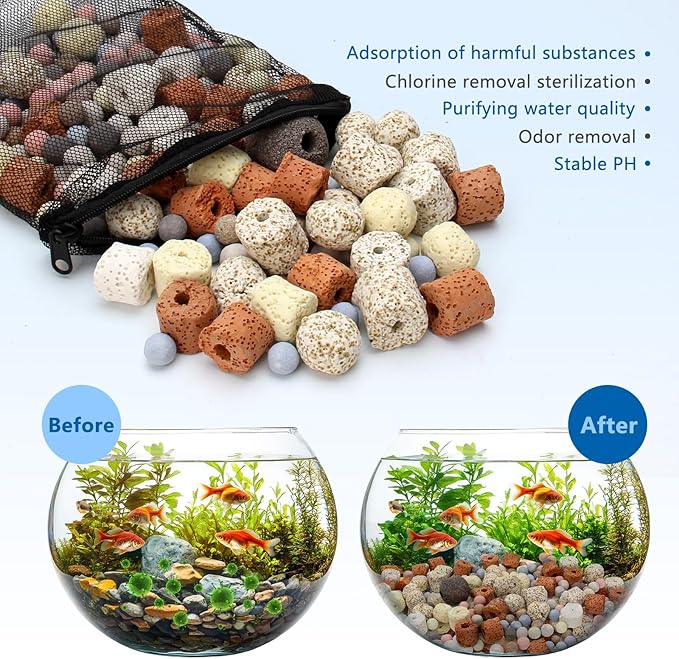 Bio Aquarium Filter Media, Bio Ceramic Ring Balls Media Set for Aquarium Filter, Pond and Fish Tank (500g, 1.1lb)
