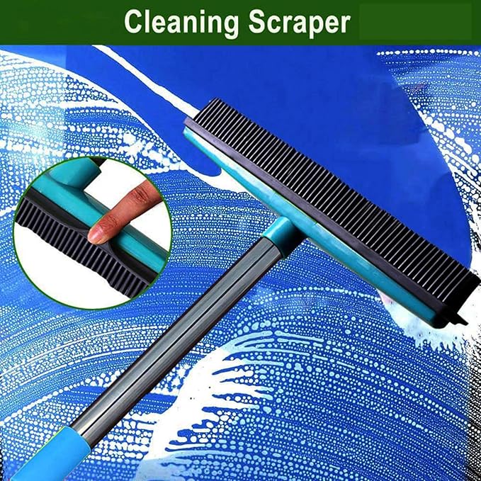 Multifunctional Broom, Telescopic Carpet Rake Rubber Pp 12.6in Brush Easy Wash Floor Carpet Broom for Pet Hair Dust Removal Tile Window Cleaner (Blue)