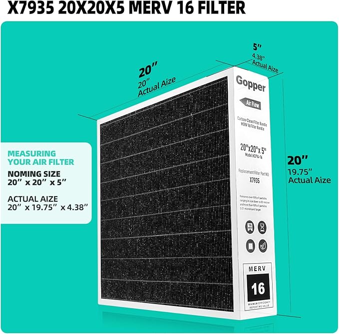 X7935 20x20x5 Air Filter MERV 16, Replacement Media for HCC14-23 HCF14-16 len-nox Air Filters, honey-well Models FC100A1011 and FC200E1011