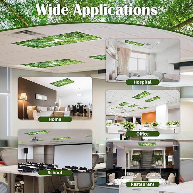 4 Pcs Fluorescent Light Covers - Classroom, Office 4 x 2 Feet Flame Retardant Magnetic Covers for Ceiling Lights Filters (Spring & Forest)