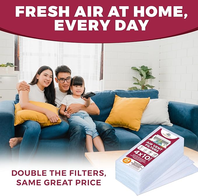 NORTHWEST ENTERPRISES Vent Filters, 24 Floor Vent Register Filters - 4"x10", 90 Day Filtration.