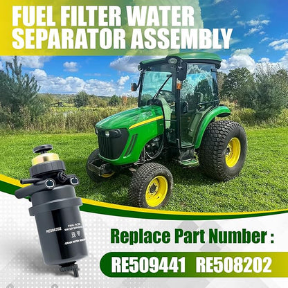 Fuel Filter Water Separator Assembly Compatible With John Deere 4120 4320 4520 4720 CT322 CT332 244J, Replacement For RE509441 RE508202