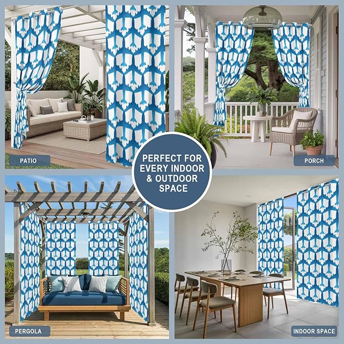 Outdoor Curtains for Patio Waterproof Weatherproof Blue Aircraft Porch Curtains for Outside Modern Abstract Art Gradient Airplane Grommet Privacy Drapes for Pergola Gazebo Cabana, 2 Panels,54W"x95"L