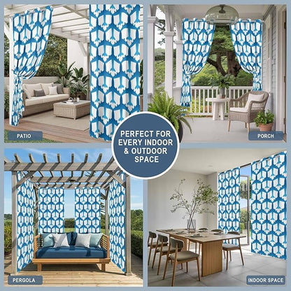 Blue Aircraft Waterproof Outdoor Curtains for Patio,Windproof Weatherproof Curtains with Weighted Hem,Modern Abstract Art Gradient Airplane Light Filtering Privacy Drapes for Porch 54"x 108" 2 Panels