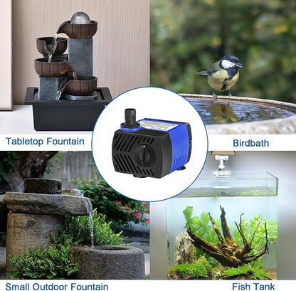 AQUANEAT Small Fountain Pump, 80 GPH Mini Submersible Water Pump with 3.3 ft Tubing, for Aquarium Fish Tank, Pet Water Fountain, Hydroponics, Pond Waterfall Filter Pump