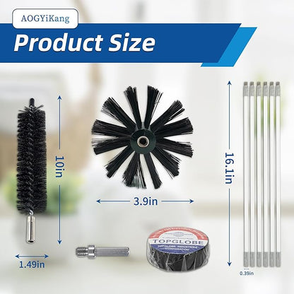 21 Feet Dryer Vent Cleaning Brush Kit, Multi-Scene Durability Chimney Brush with Flexible Nylon Rod, Multi-Purpose lint Cleaning Brush for Drill,Chimneys, fireplaces, Ventilation ducts