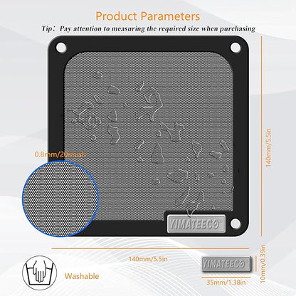 140mm PC Dust Filter for Computer Cooler Fan/PSU/Routers PVC 50 Mesh, Magnetic Dust Mesh Computer Fan Filter Grills with Screws Dustproof Case Cover (PVC V4.0, 140 * 140mm, 2pcs, Black)