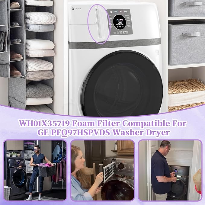 WH01X35719 Lint Filter Compatible with Ge Profile Washer Dryer Combo Foam Filter for PFQ97HSPV0DS Combo Washer Dryer Filter with Lint Brush (1 Long Handled Brush & 1 Full Bristle Brush)- 6 Pack