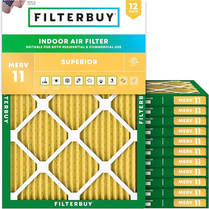 Filterbuy 16x22.25x1 Air Filter MERV 11 Superior Pet & Allergy Defense (12-Pack), Electrostatic Pleated HVAC AC Furnace Filters Replacement, Made in USA (Actual Size: 16.00 x 22.25 x 0.75)