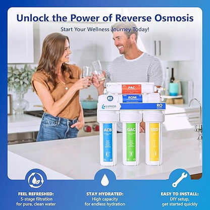 Express Water Reverse Osmosis Water Filtration System – 5 Stage RO Water Filter System with Faucet and Tank – Under Sink Water Filter – 100 GPD