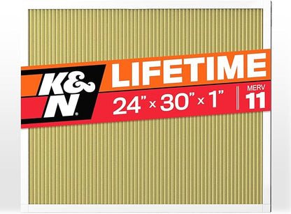 K&N 24x30x1 HVAC Furnace Air Filter, Lasts a Lifetime, Washable, Merv 11, the Last HVAC Filter You Will Ever Buy, Breathe Safely at Home or in the Office, HVC-12430