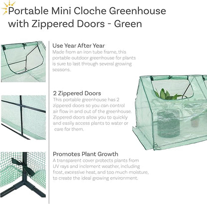 Sunnydaze Outdoor Portable Mini Cloche Greenhouse with 2 Zipper Doors - Green