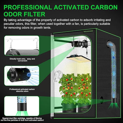 MELONFARM 4 Inch Air Carbon Filter Smelliness Control with Australia Virgin Charcoal, Odor Removal Carbon Filter for Grow Tent, Inline Fan, Hydroponics, Pre-Filter Included, Insulated Flange 4" x 11"