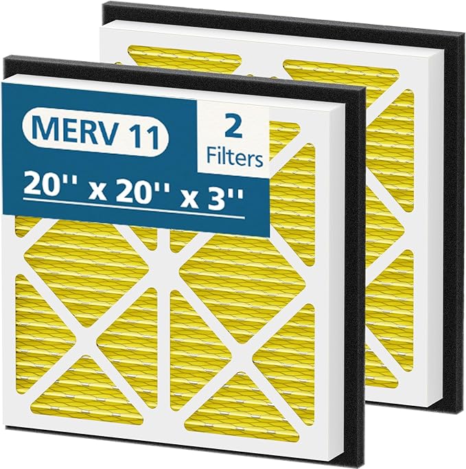 20x20x3 MERV 11 Air Filter Compatible with Zephyr VGF Series 20x20x3 Whole Home Deep Pleated Return Air Grille Filter, MERV 11 Air Filtration System, Yellow 2 Pack