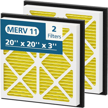 20x20x3 MERV 11 Air Filter Compatible with Zephyr VGF Series 20x20x3 Whole Home Deep Pleated Return Air Grille Filter, MERV 11 Air Filtration System, Yellow 2 Pack