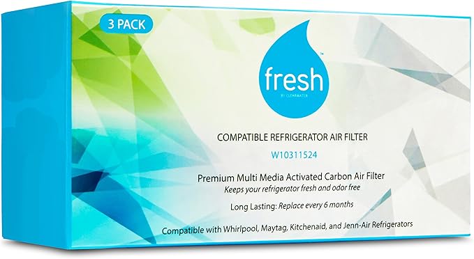 Mist Fresh W10311524 Refrigerator Air Filter Replacement for Whirlpool, W10311524, AIR1, Maytag, Kitchenaid, and Jenn-Air, FreshFlow (3 Pack)