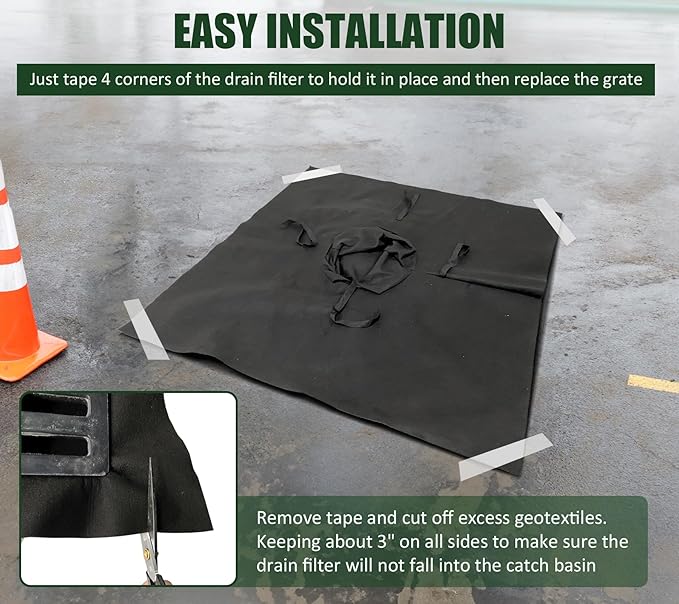 PET Storm Drain Filter-47.2x47.2x23.6in Oil & Sediment Guard with 4 Lifting Loops,Square Witches Hat Catch Basin Filter for Parking lot Street Construction Site Industrial Plant