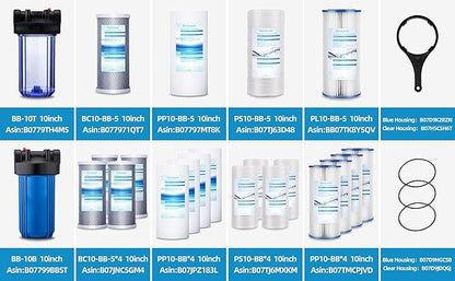 Geekpure 2 Stage Whole House Water Filter System with 10-Inch Big Clear Housing PP and Carbon Filters-1"NPT