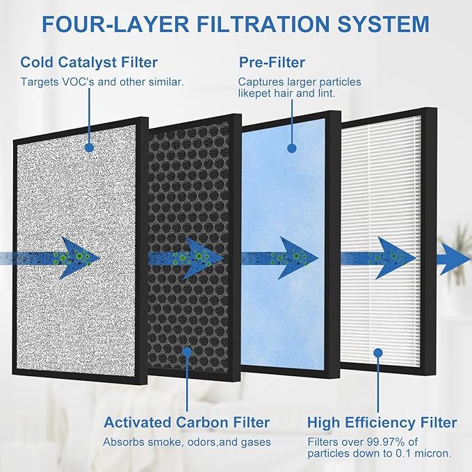 Value Pack Replacement Filter, Compatible with HATHASPACE HSP001 4 Stages Filtration with H13 True HEPA, 4-Pack |2 HEPA |2 CARBON