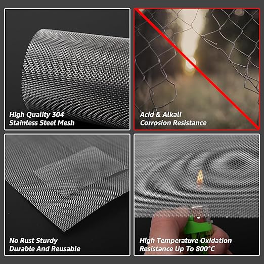 2 Pack 14"x11" Wire Mesh, 5 Mesh Crimped Stainless Steel Mesh, Never Rust Sturdy Metal Mesh Screen for DIY Projects, Vent, Cage, Garden, Window Screen, Filter Mesh