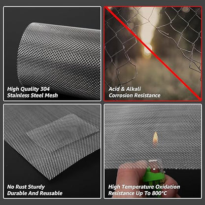 2 Pack 14"x11" Wire Mesh, 5 Mesh Crimped Stainless Steel Mesh, Never Rust Sturdy Metal Mesh Screen for DIY Projects, Vent, Cage, Garden, Window Screen, Filter Mesh