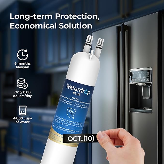 Waterdrop Plus EDR3RXD1 Replacement for Everydrop® Filter 3, 4396841, 4396710, Kenmore® 46-9083, 46-9030, WDP-F08, NSF/ANSI 401&53 Refrigerator Water Filter, 3 Filters