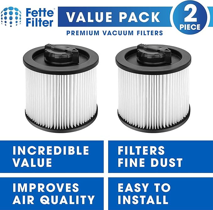 Fette Filter - DXVC4001 HEPA Filter Compatible with DEWALT DXV04T DXV05P DXV05S DXV08S DXV06G Wet Dry Shop Vacuums. Compare to Part# DXVC4001 - Pack of 2