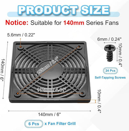 PATIKIL 135mm Fan Filter Grill, 6 Pcs Plastic Ventilation Dustproof Grill Cover Cooling Ventilator with Screws for Industry Workshop Computer Case Refrigerators Air Conditioning, Black