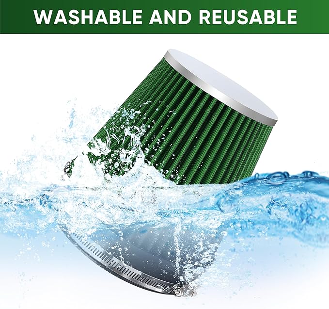 6" 152mm Cold Air Intake Filter Clamp-On Replacement High Flow Inlet Air Filter High Performance Washable Cone Filter 7" Tall Green