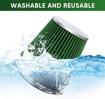 6" 152mm Cold Air Intake Filter Clamp-On Replacement High Flow Inlet Air Filter High Performance Washable Cone Filter 7" Tall Green
