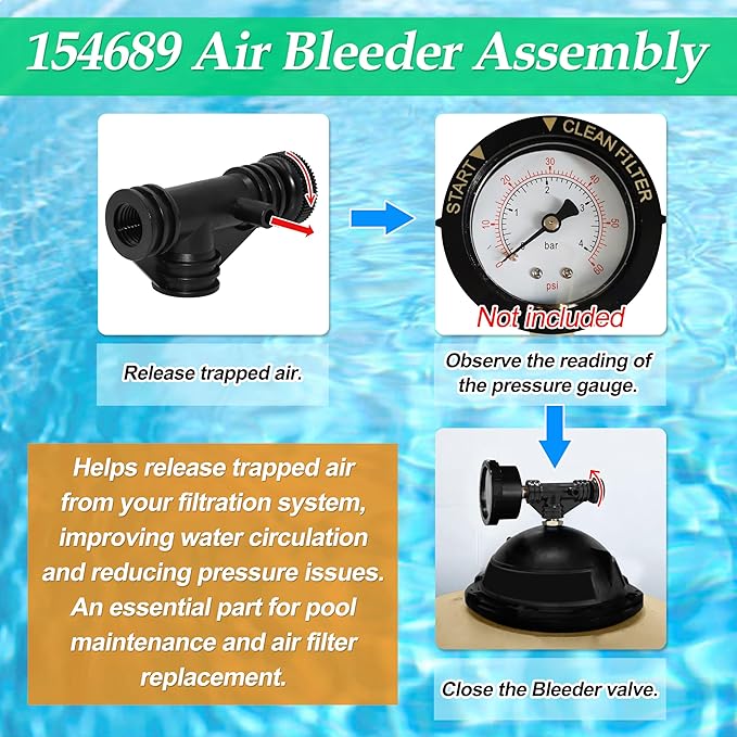 154689 Air Bleeder Assembly Replacement for Triton II Pool&SPA Filter Models TR140, TR50, TR60, TR100,Compatible with S7S50, S8S70,Replacement Part, Black