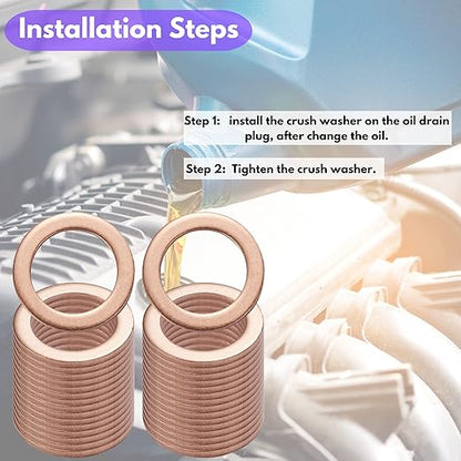 25PCS Copper Oil Drain Plug Gasket Replacement for Mercedes Benz Crush Washer Seals 007603-014106 (M14-BENZ)