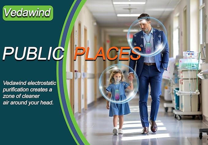 Portable Air Purifier, Vedawind Personal Air Purifier Necklace,Mini Size, High Gear Negative Ions Generator,Wearable for Travel, Airplane, Office, Outdoor, Home Rainbow