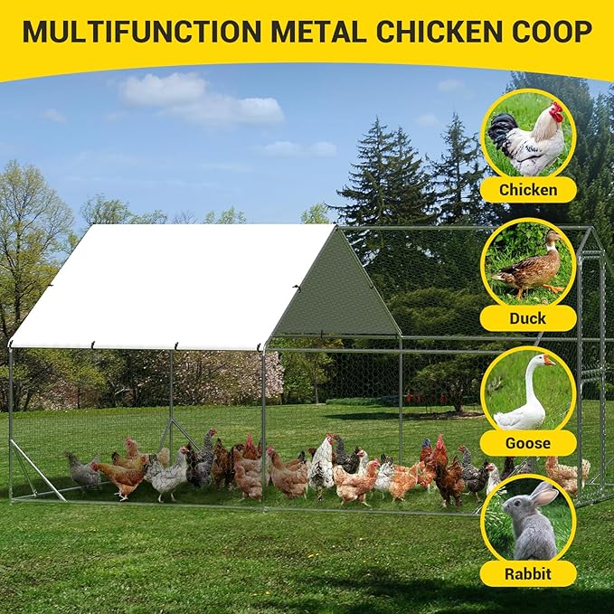 9.8X13.1x6.6FT, Large Walk in Chicken Run Pen Cage, Metal Coop Clearance with Double Door, Chicken Runs for Yard with Cover, Outdoor Cages for Chickens and Range Poultry, Large Chicken Coops