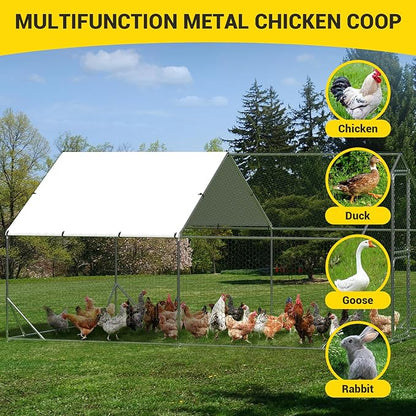 9.8X13.1x6.6FT, Large Walk in Chicken Run Pen Cage, Metal Coop Clearance with Double Door, Chicken Runs for Yard with Cover, Outdoor Cages for Chickens and Range Poultry, Large Chicken Coops