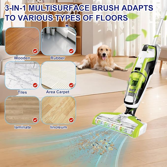 Lemige Brush Filter Replacement Parts for Bissell CrossWave Vacuum 3888A 1785 Pet Pro 2306A Cordless Wet Dry Vac, 2 Pack 2460 Multi-Surface Pet Brush Roll & 1866 Vacuum Filter, Part 1613568 1608684