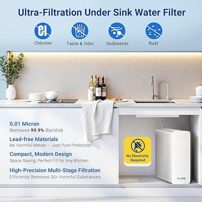 IceJoy TSU 0.01μm Ultra-Filtration Under Sink Water Filter System, 3-Stage Sink Water Filter Tankless Design with Faucet, Smart Panel Display, Eco-Friendly, No Electricity or Water Waste