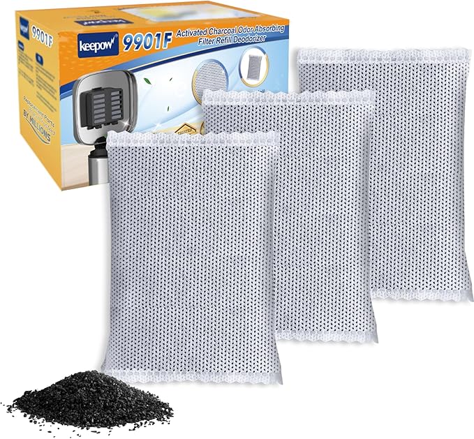 KEEPOW Activated Charcoal Odor Absorber, Trash Can Deodorizer, Diaper Pail Deodorizer, Odor Filter Refill for iTouchless 8 Gallon & Larger for iTouchless 13 Gallon Trash Can Diaper Garbage Can, 3Pack