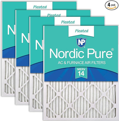 Nordic Pure 20x25x1 (Actual Size: 19 1/2 x 24 1/2 x 3/4) Pleated MERV 14 Air Filters 4 Pack