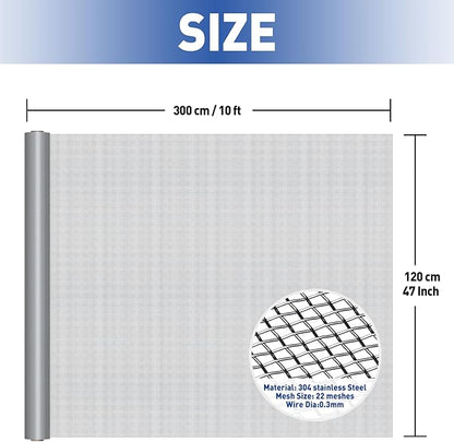 MAGZO 304 Stainless Steel Mesh Screen Roll 47in x 10ft - 22 Mesh Pet Proof Metal Window Screen Replacement, Screen Door Mesh for Patio,Porch,Pet,Cage,Vent Cover,Filter,Gutter Guard,Rodent Protection